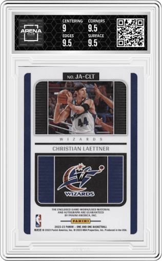 Christian Laettner from the 2022-23 Panini One and One set featuring a Blue parallel graded by Arena Club and given an overall grade of 9.5.