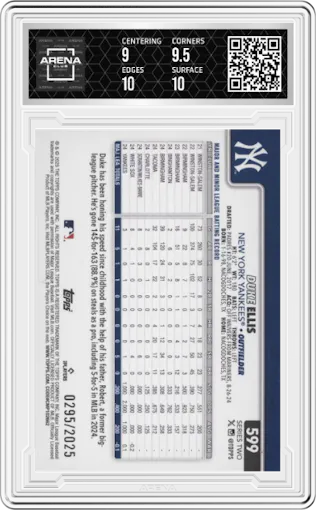 Duke Ellis from the 2025 Topps set featuring a Gold parallel graded by Arena Club and given an overall grade of 9.5.