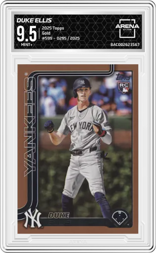 Duke Ellis from the 2025 Topps set featuring a Gold parallel graded by Arena Club and given an overall grade of 9.5.
