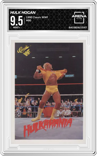 Hulk Hogan from the 1990 Classic WWF set graded by Arena Club and given an overall grade of 9.5.