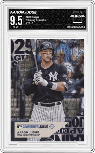Aaron Judge from the 2025 Topps set graded by Arena Club and given an overall grade of 9.5.