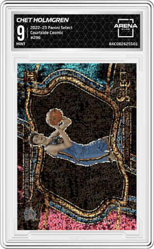 Chet Holmgren from the 2022-23 Panini Select set featuring a Cosmic parallel graded by Arena Club and given an overall grade of 9.