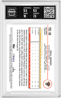 Paul Skenes from the 2024 Topps Pro Debut set graded by Arena Club and given an overall grade of 8.
