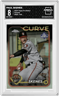 Paul Skenes from the 2024 Topps Pro Debut set graded by Arena Club and given an overall grade of 8.