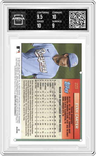 Evan Carter from the 2024 Topps Archives set graded by Arena Club and given an overall grade of 9.5.