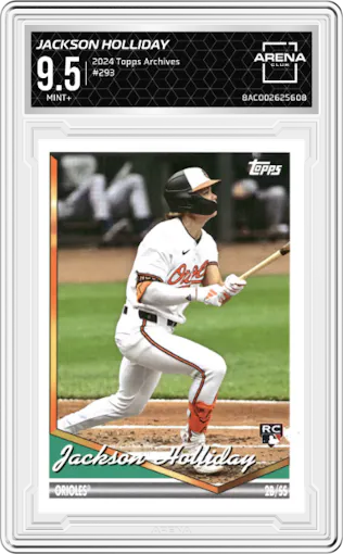 Jackson Holliday from the 2024 Topps Archives set graded by Arena Club and given an overall grade of 9.5.