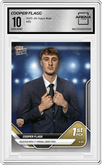 Cooper Flagg from the 2025-26 Topps Now set graded by Arena Club and given an overall grade of 10.