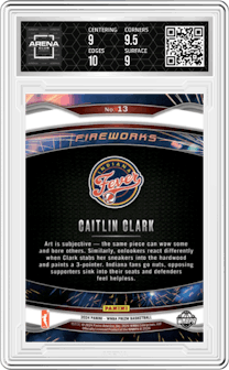 Caitlin Clark from the 2024 Panini Prizm WNBA set graded by Arena Club and given an overall grade of 9.5.