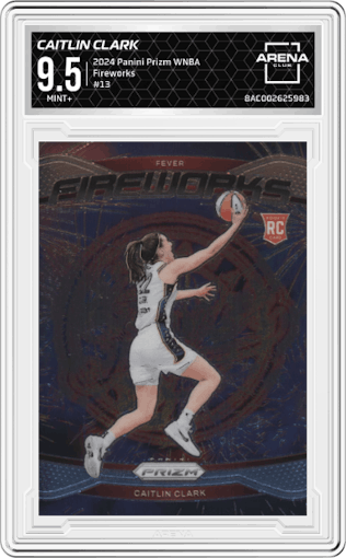 Caitlin Clark from the 2024 Panini Prizm WNBA set graded by Arena Club and given an overall grade of 9.5.