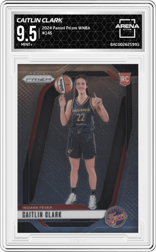 Caitlin Clark from the 2024 Panini Prizm WNBA set graded by Arena Club and given an overall grade of 9.5.