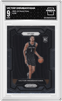 Victor Wembanyama from the 2023-24 Panini Prizm set graded by Arena Club and given an overall grade of 9.
