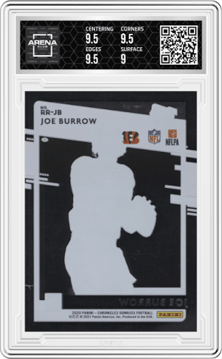 Joe Burrow from the 2020 Panini Chronicles set graded by Arena Club and given an overall grade of 9.5.