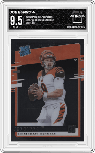 Joe Burrow from the 2020 Panini Chronicles set graded by Arena Club and given an overall grade of 9.5.