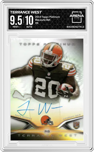 Terrance West from the 2014 Topps Platinum set featuring a Refractor parallel graded by Arena Club and given an overall grade of 9.5.