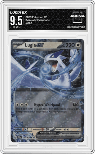 Lugia ex from the 2025 Pokemon SV set graded by Arena Club and given an overall grade of 9.5.