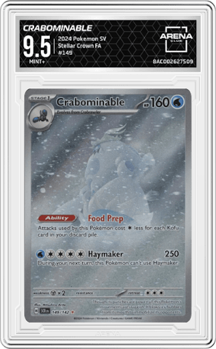 Crabominable from the 2024 Pokemon SV set graded by Arena Club and given an overall grade of 9.5.
