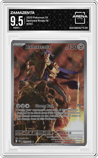 Zamazenta from the 2025 Pokemon SV set graded by Arena Club and given an overall grade of 9.5.