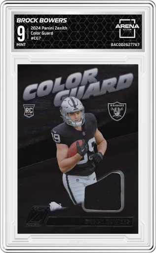 Brock Bowers from the 2024 Panini Zenith set graded by Arena Club and given an overall grade of 9.