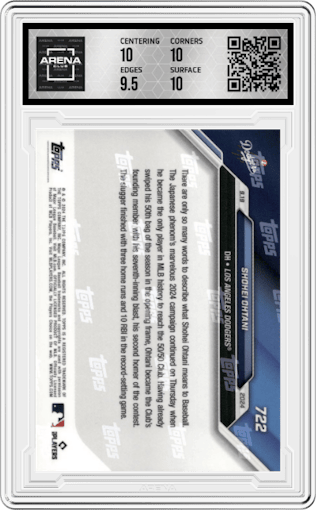 Shohei Ohtani from the 2024 Topps Now set graded by Arena Club and given an overall grade of 10.