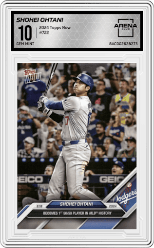 Shohei Ohtani from the 2024 Topps Now set graded by Arena Club and given an overall grade of 10.