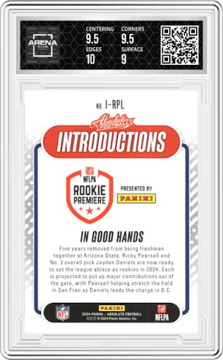 Ricky Pearsall from the 2024 Panini Absolute set graded by Arena Club and given an overall grade of 9.5.