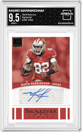 Mario Manningham  from the 2024 Donruss set graded by Arena Club and given an overall grade of 9.5.