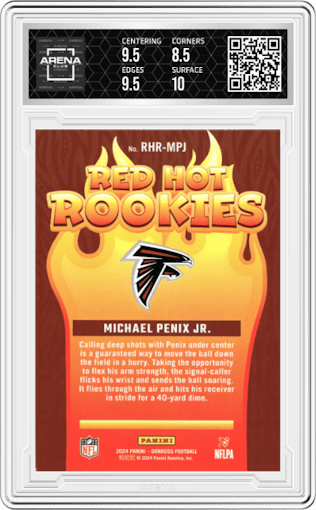 Michael Penix Jr. from the 2024 Donruss set graded by Arena Club and given an overall grade of 9.