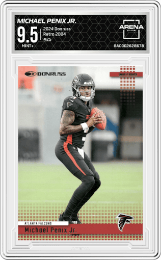 Michael Penix Jr. from the 2024 Donruss set graded by Arena Club and given an overall grade of 9.5.