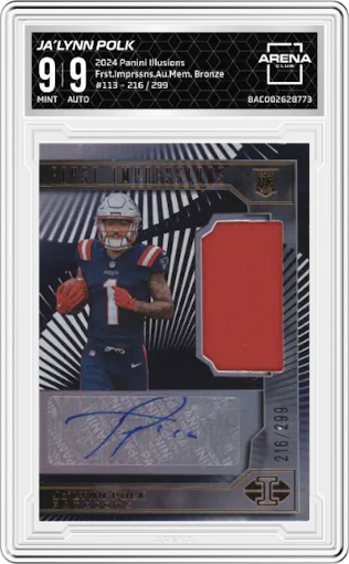 Ja’Lynn Polk from the 2024 Panini Illusions set featuring a Bronze parallel graded by Arena Club and given an overall grade of 9.