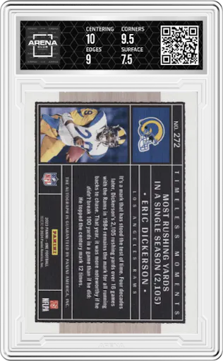 Eric Dickerson from the 2023 Panini One set graded by Arena Club and given an overall grade of 8.