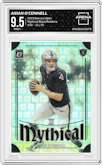 Aidan O'Connell from the 2023 Donruss Optic set featuring a Black Pandora parallel graded by Arena Club and given an overall grade of 9.5.