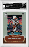 Xavier Worthy from the 2024 Donruss Optic set graded by Arena Club and given an overall grade of 9.