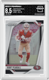 Ricky Pearsall from the 2024 Panini Prizm set featuring a White Prizm parallel graded by Arena Club and given an overall grade of 8.5.