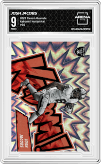Josh Jacobs from the 2023 Panini Absolute set and given an overall grade of 9.