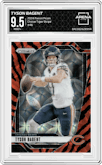 Tyson Bagent from the 2024 Panini Prizm set featuring a Choice Tiger Stripe Prizm parallel graded by Arena Club and given an overall grade of 9.5.