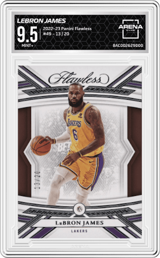 LeBron James from the 2022-23 Panini Flawless set graded by Arena Club and given an overall grade of 9.5.