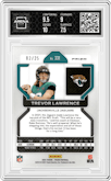 Trevor Lawrence from the 2021 Panini Prizm set featuring a Navy Camo  parallel graded by Arena Club and given an overall grade of 8.
