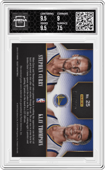 Stephen Curry/Klay Thompson from the 2014-15 Panini Select set graded by Arena Club and given an overall grade of 8.