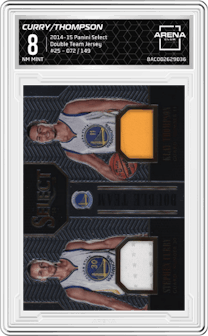 Stephen Curry/Klay Thompson from the 2014-15 Panini Select set graded by Arena Club and given an overall grade of 8.
