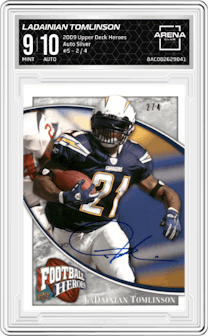  LaDainian Tomlinson from the 2009 Upper Deck Heroes set featuring a Silver parallel graded by Arena Club and given an overall grade of 9.