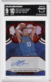 Jalen Brunson from the 2018-19 Panini Crown Royale set featuring a Red parallel graded by Arena Club and given an overall grade of 9.