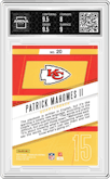 Patrick Mahomes II from the 2017 Panini Absolute set featuring a Retail parallel graded by Arena Club and given an overall grade of 8.5.