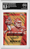 Patrick Mahomes II from the 2017 Panini Absolute set featuring a Retail parallel graded by Arena Club and given an overall grade of 8.5.