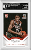 Giannis Antetokounmpo from the 2013-14 Panini Prestige set graded by Arena Club and given an overall grade of 9.5.