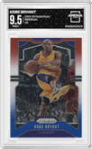 Kobe Bryant from the 2019-20 Panini Prizm set featuring a Red/White/Blue Prizm  parallel graded by Arena Club and given an overall grade of 9.5.