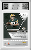 Jordan Love from the 2020 Panini Mosaic set featuring a Reactive Gold parallel graded by Arena Club and given an overall grade of 10.