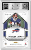 Thurman Thomas from the 2023 Panini Obsidian set featuring a Electric Etch Orange parallel graded by Arena Club and given an overall grade of 10.
