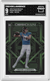 Trevor Lawrence from the 2021 Panini Obsidian set featuring a Electric Etch Green parallel graded by Arena Club and given an overall grade of 9.
