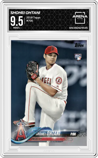Shohei Ohtani from the 2018 Topps Series 2 set graded by Arena Club and given an overall grade of 9.5.