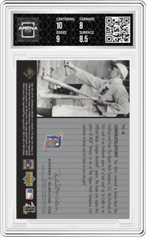 Ty Cobb from the 2000 SPx set graded by Arena Club and given an overall grade of 8.5.